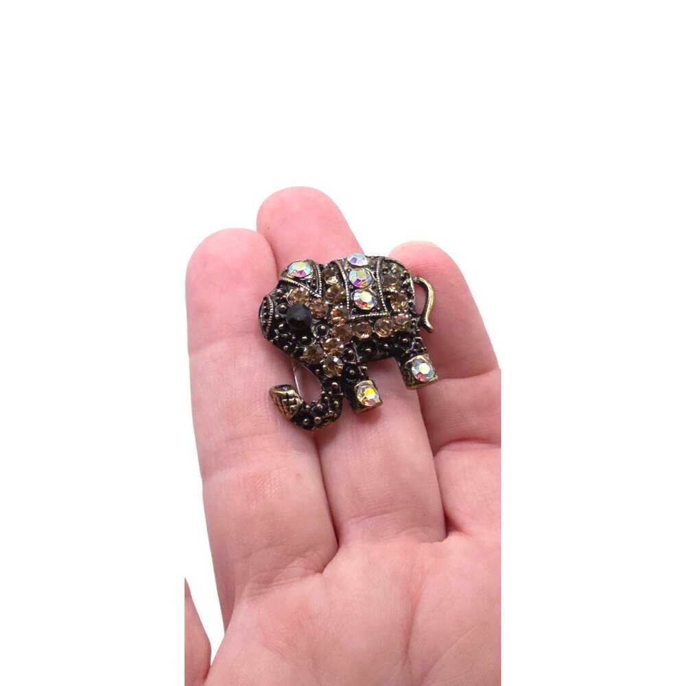 Vintage Rhinestone Elephant Adjustable Ring Antique Gold Tone Animal Jewelry - Picture 3 of 6